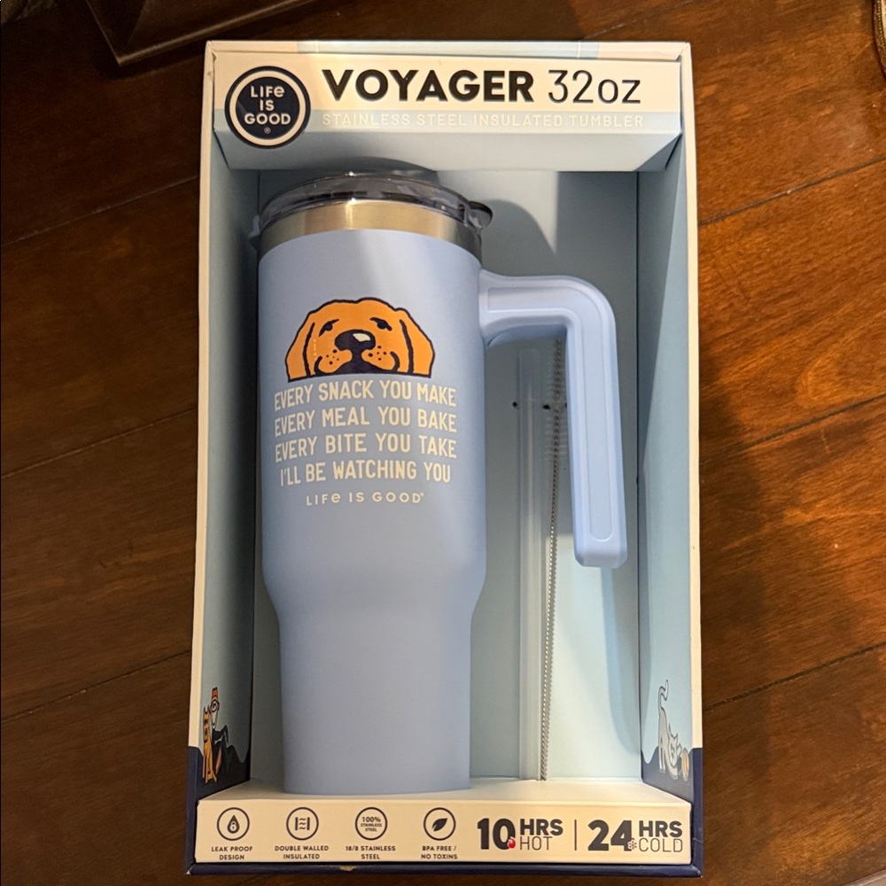Life Is Good Voyager Tumbler - Light Blue with Dog Graphic